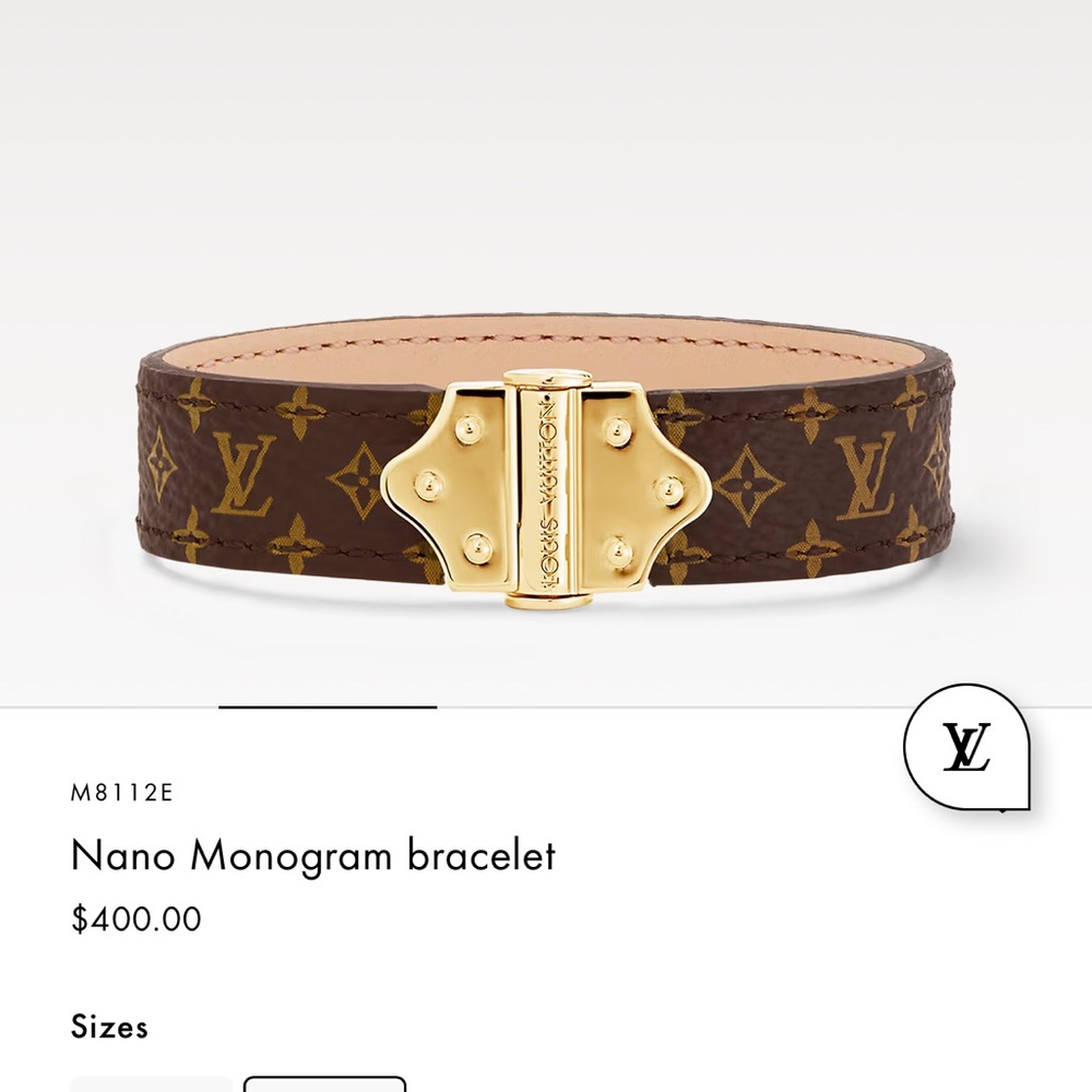 Louis Vuitton Nano Monogram Bracelet, Size 17.